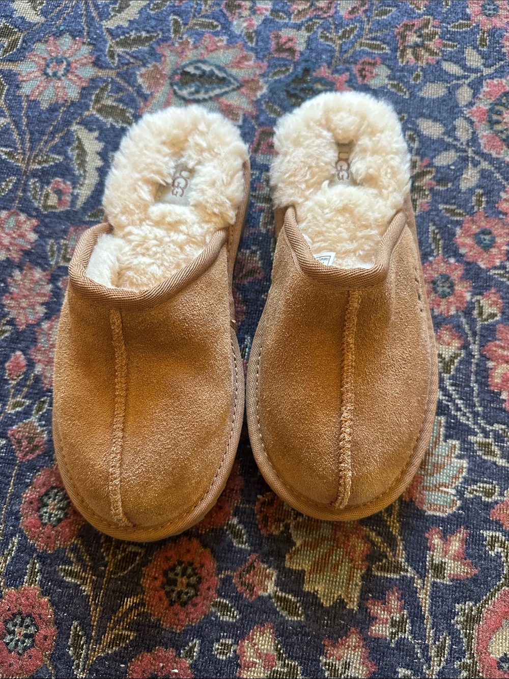 UGG Kids Chestnut Suede Keegan Shearling Slip-On Slide Slippers